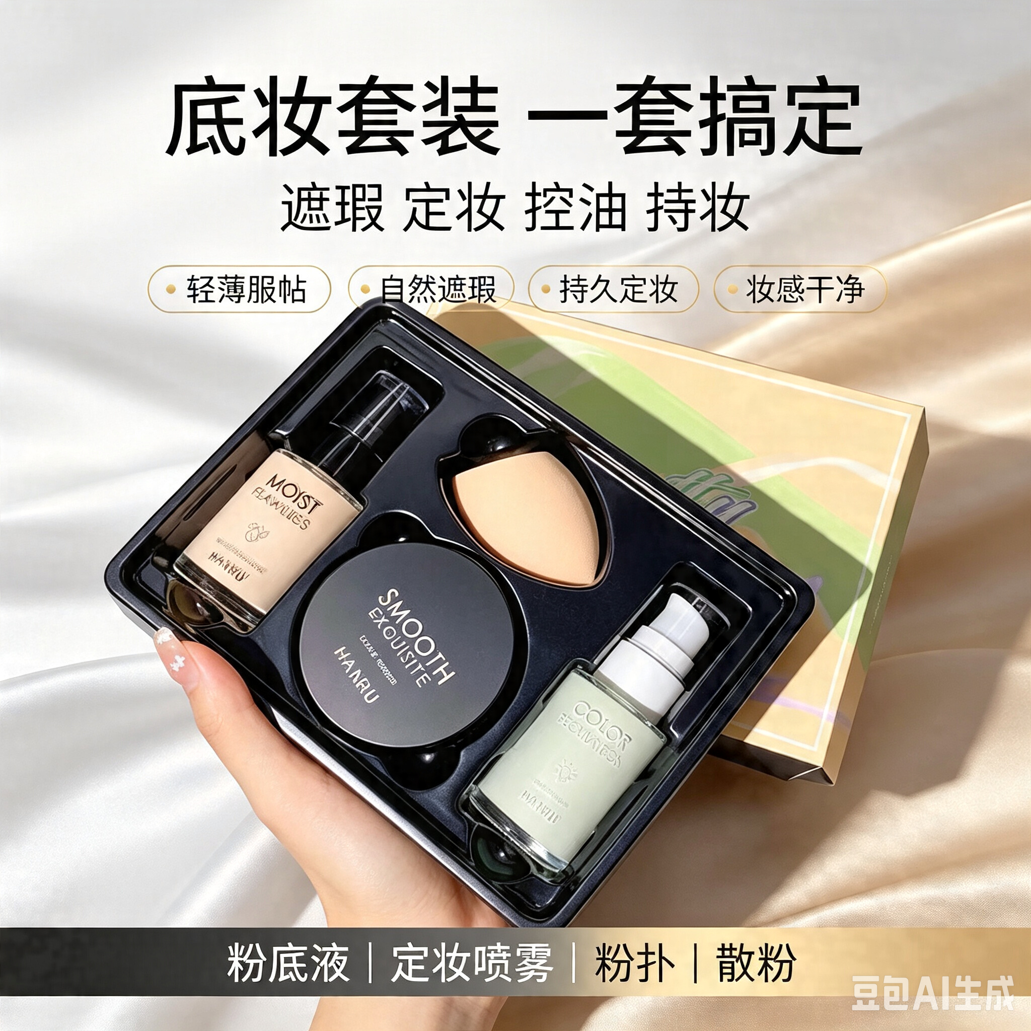 正品底妆套装粉底液+隔离霜+定妆粉控油持久不脱妆遮瑕提亮
