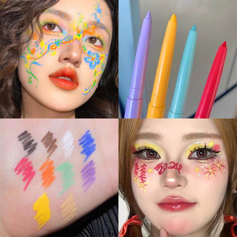 正品脸部彩色眼线笔液儿不晕染防水持久极细头cos童红黄白色胶笔