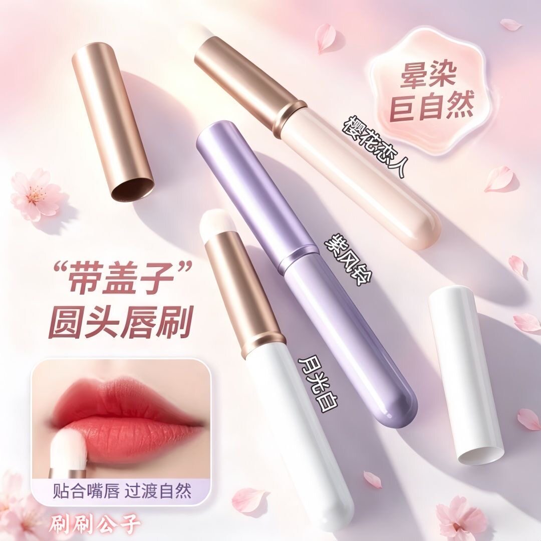 正品双头带盖唇刷晕染唇膏唇釉化妆刷多功能伸缩便携化妆师专用口