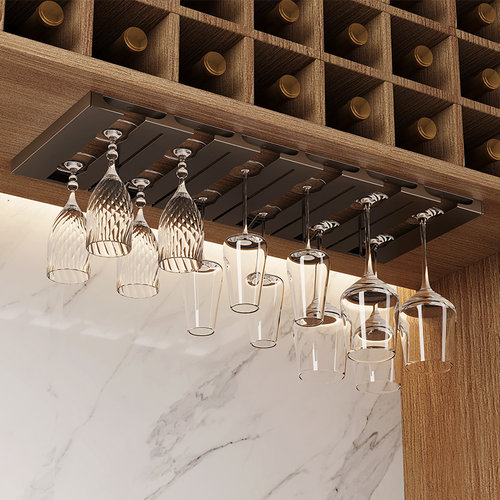 枪灰不锈钢红酒杯架免打孔悬挂