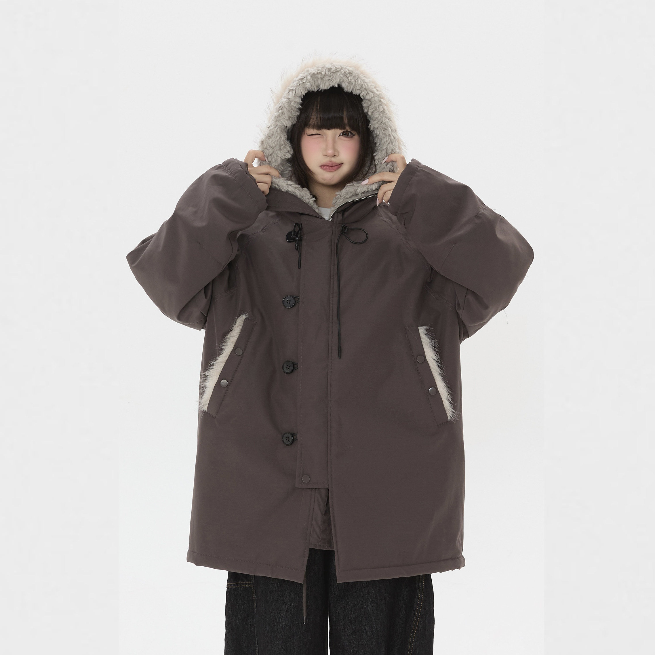 零碎岛屿美式复古毛绒连帽棉衣男女冬季宽松休闲百搭保暖中长外套,女装/女士精品,棉衣/棉服,淘宝优惠券,粉丝福利购,淘宝优惠卷