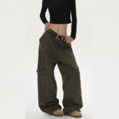 零碎岛屿 美式 复古泼墨工装 裤 男女做旧拼接设计垂感阔腿休闲裤