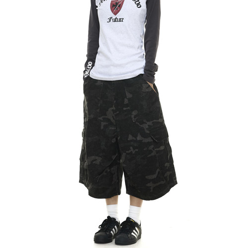 美式复古迷彩口袋女夏季七分裤