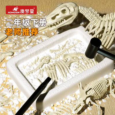 恐龙化石考古挖掘玩具儿童套装石膏拼骨架模型男孩二年级下册科学