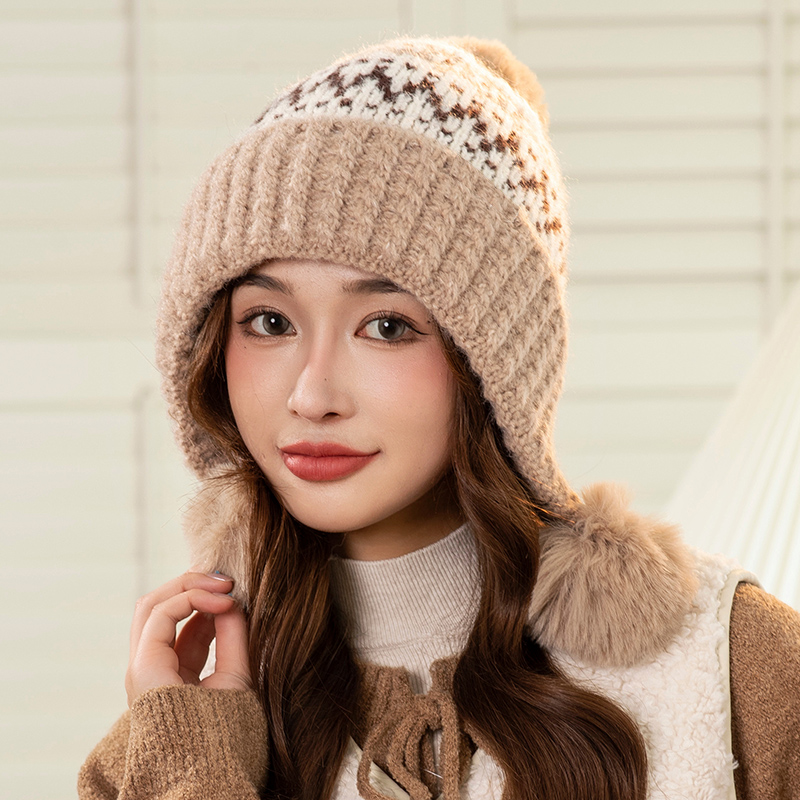 欢瑾三球帽保暖可爱女冬季甜美