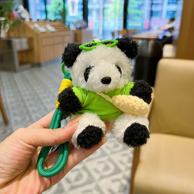 韩版可爱T桖挎包熊猫毛绒挂件车钥匙扣卡通包包挂件女生小礼