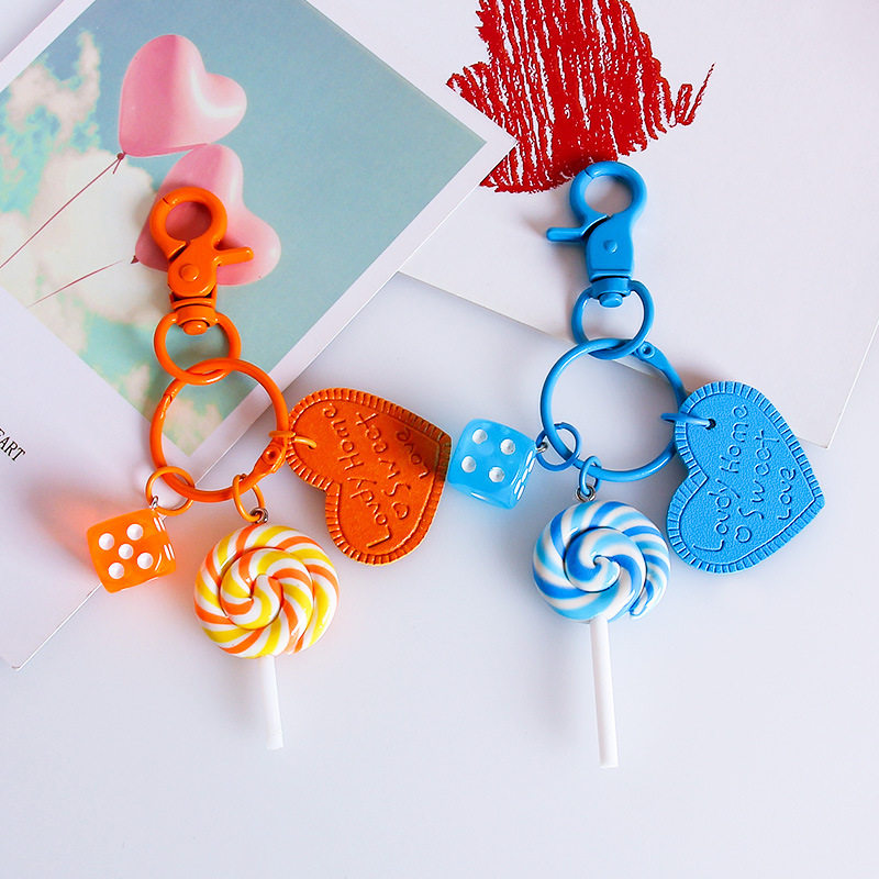 简约个性爱心棒棒糖钥匙扣挂件学生书包可爱装饰品汽车钥匙链挂饰