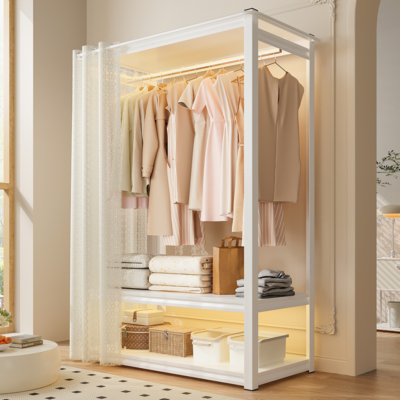 货架简易衣柜结实耐用卧室家用出租房用防尘帘经济型组装金属衣橱