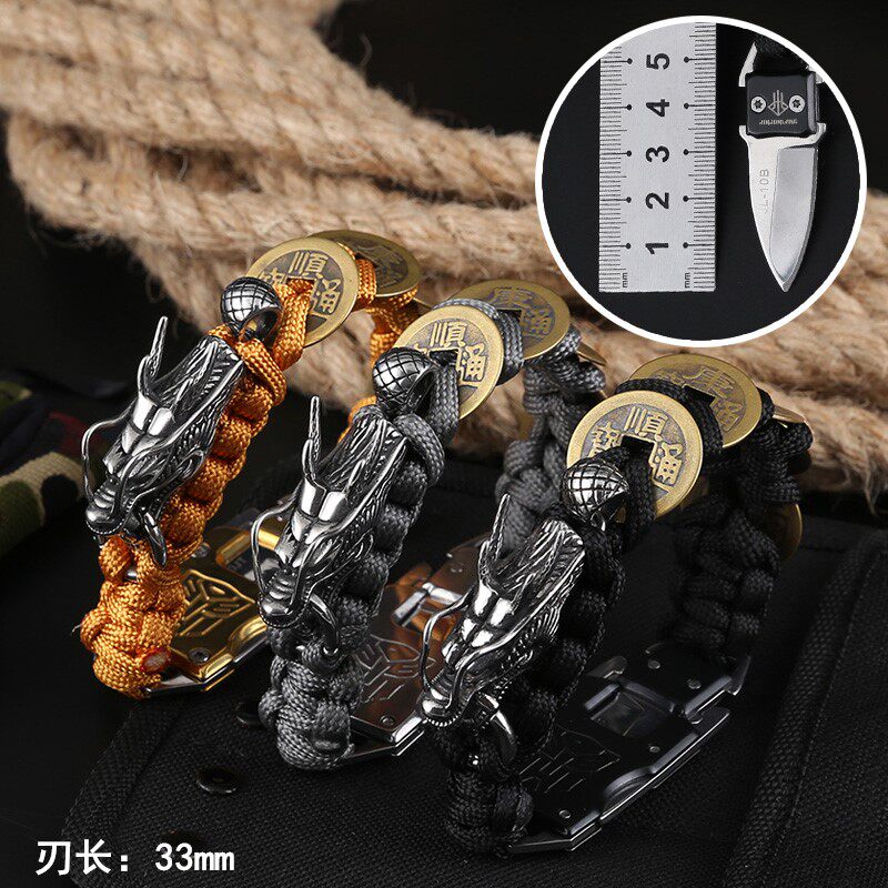 新品伞绳手链小刀多功能荒野求生装备防身战术随身户外生存手环刀