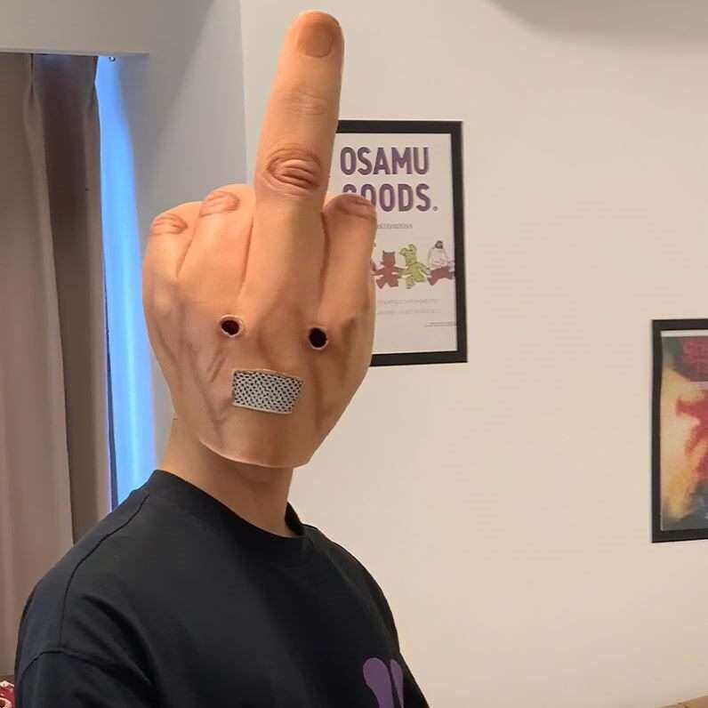 搞怪cosplay头套恶搞嘲讽抽象比中指装扮面具鄙视演出舞台道具