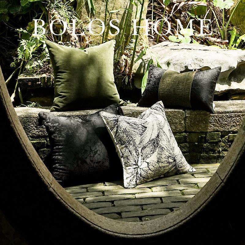 柏洛斯Forest『花镜』轻奢中式竹叶绿沙发抱枕高级感样板间茶室