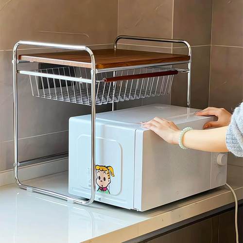 中古风微波炉置物架结实多功能厨房台面整理架烤箱支架多层收纳架