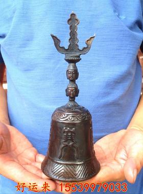 纯铜三清铃黄铜大号铜铃铛三叉金刚铃法器天蓬帝钟手摇铃