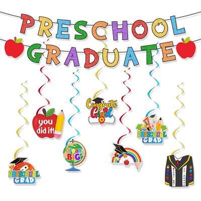 Preschool Graduate毕业拉花幼儿园学前毕业派对装饰拉旗