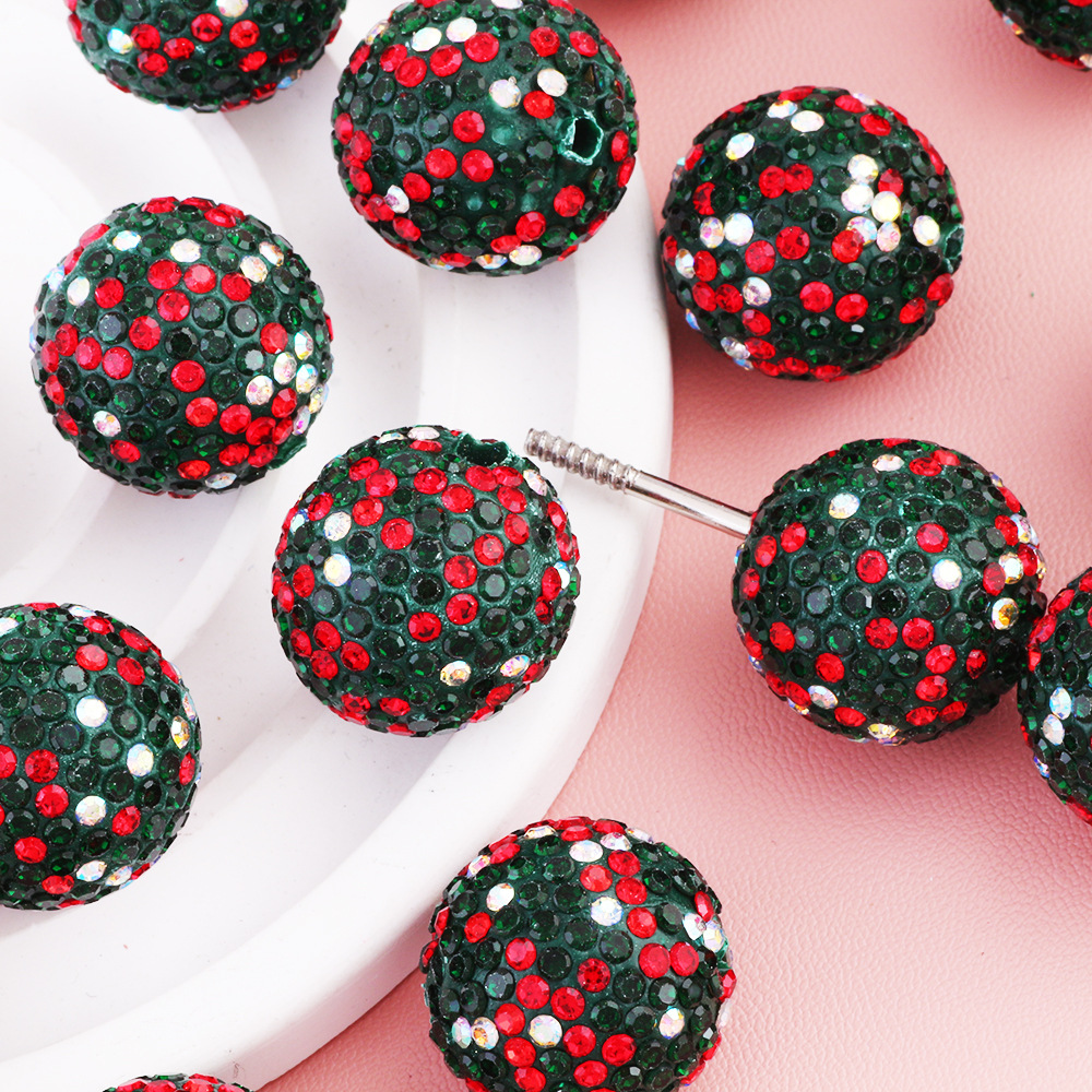 2cm满钻圣诞圆珠陶泥钻球可穿笔直孔珠子DIY手机链钥匙链包链配件