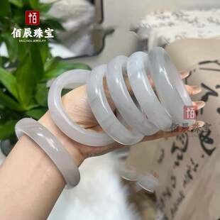 玉石冰翠手镯 水墨丹青玉镯冰灰色戈壁料女款玉手镯礼品