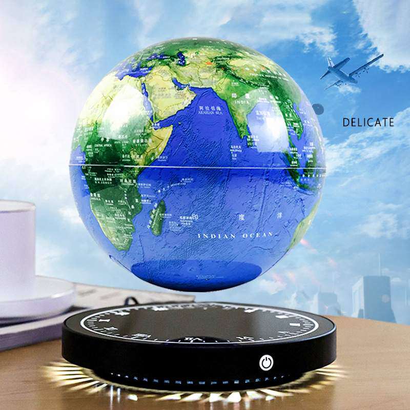 磁悬浮地球仪摆件时钟镜面发光底座清晰中国地图教学地球仪