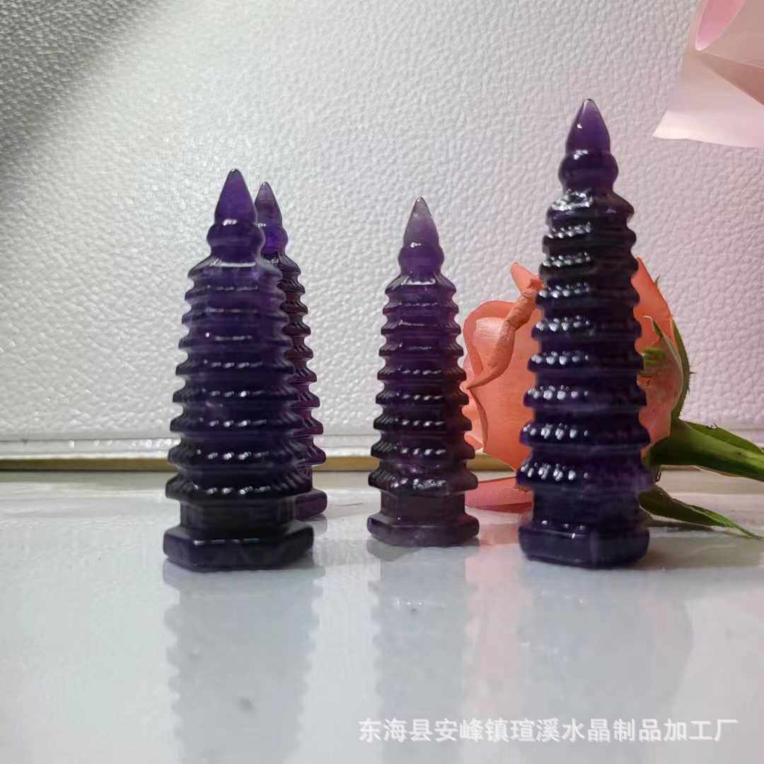 厂家天然梦幻紫水晶文昌塔天然石摆件古典优雅退伍纪念品送礼