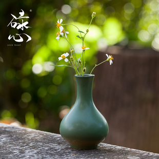 小型花艺陶瓷花瓶摆件 碌心 中式 复古天心瓶 家居桌面大小插花器