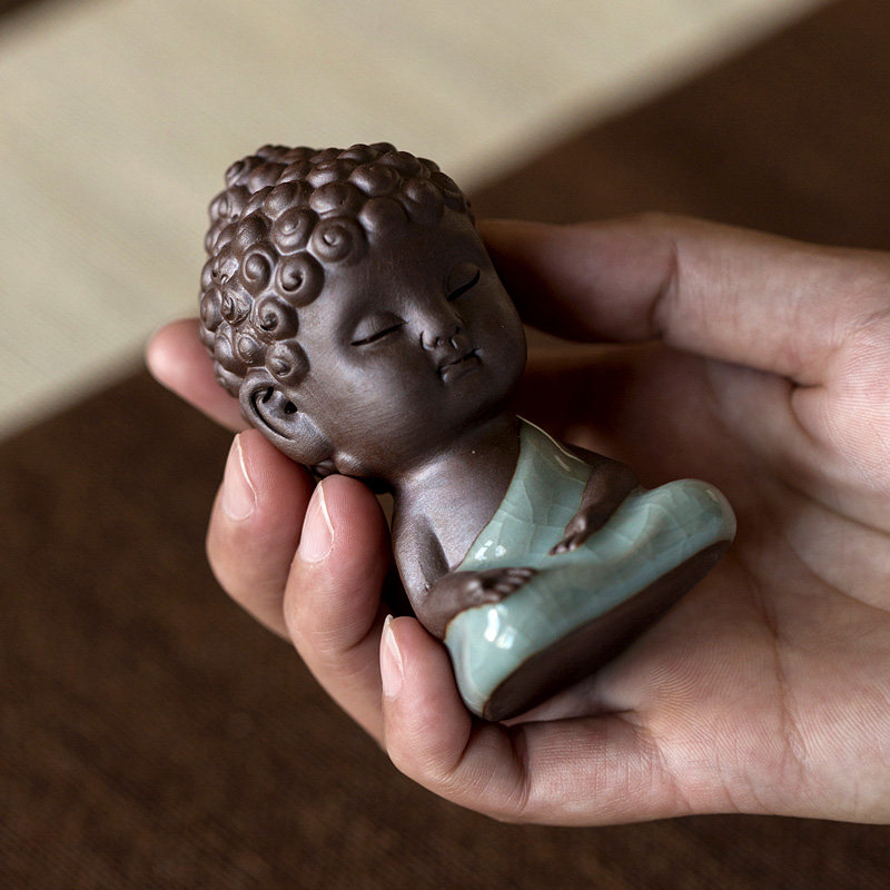 碌心 哥窑小茶宠小如来 个性创意茶台小摆件 茶道配件可养小和尚