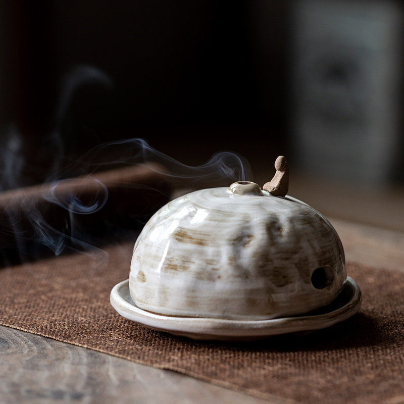 碌心 复古手拙禅意香炉盘香香炉手工捏制泥人防火棉顺畅燃香不易