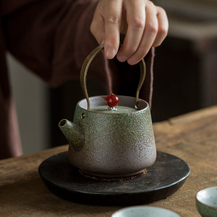 碌心 复古单壶家用仿古泡茶壶办公茶水壶功夫茶具 粗陶提梁壶 中式
