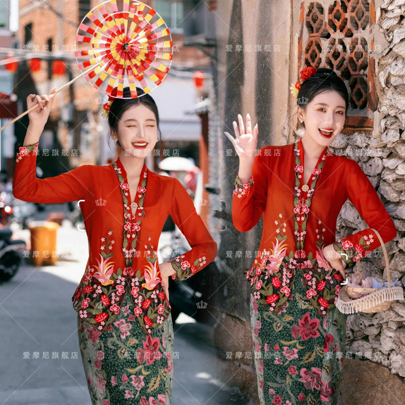 新款泉州传统簪花旅拍傣族服装新款刺绣小娘惹云南民族风写真服装
