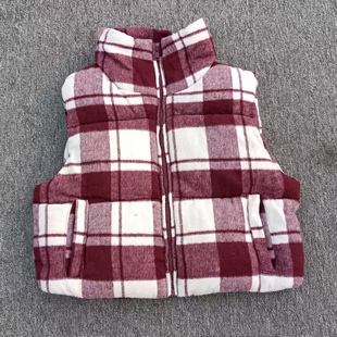 秋冬新款全棉方格加厚棉马甲女短款立领保暖坎肩背心外套