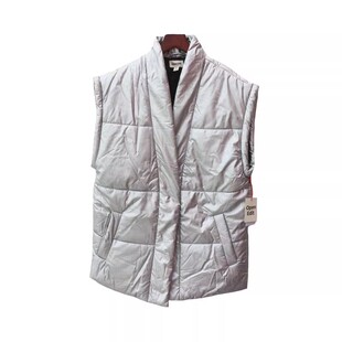 秋冬款腔调十足银色亮面立领外穿加厚棉马夹外套磁铁暗扣隐形纽扣