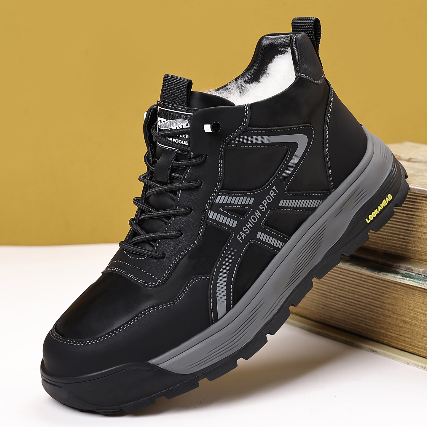 黑色羊毛休闲棉皮鞋男士