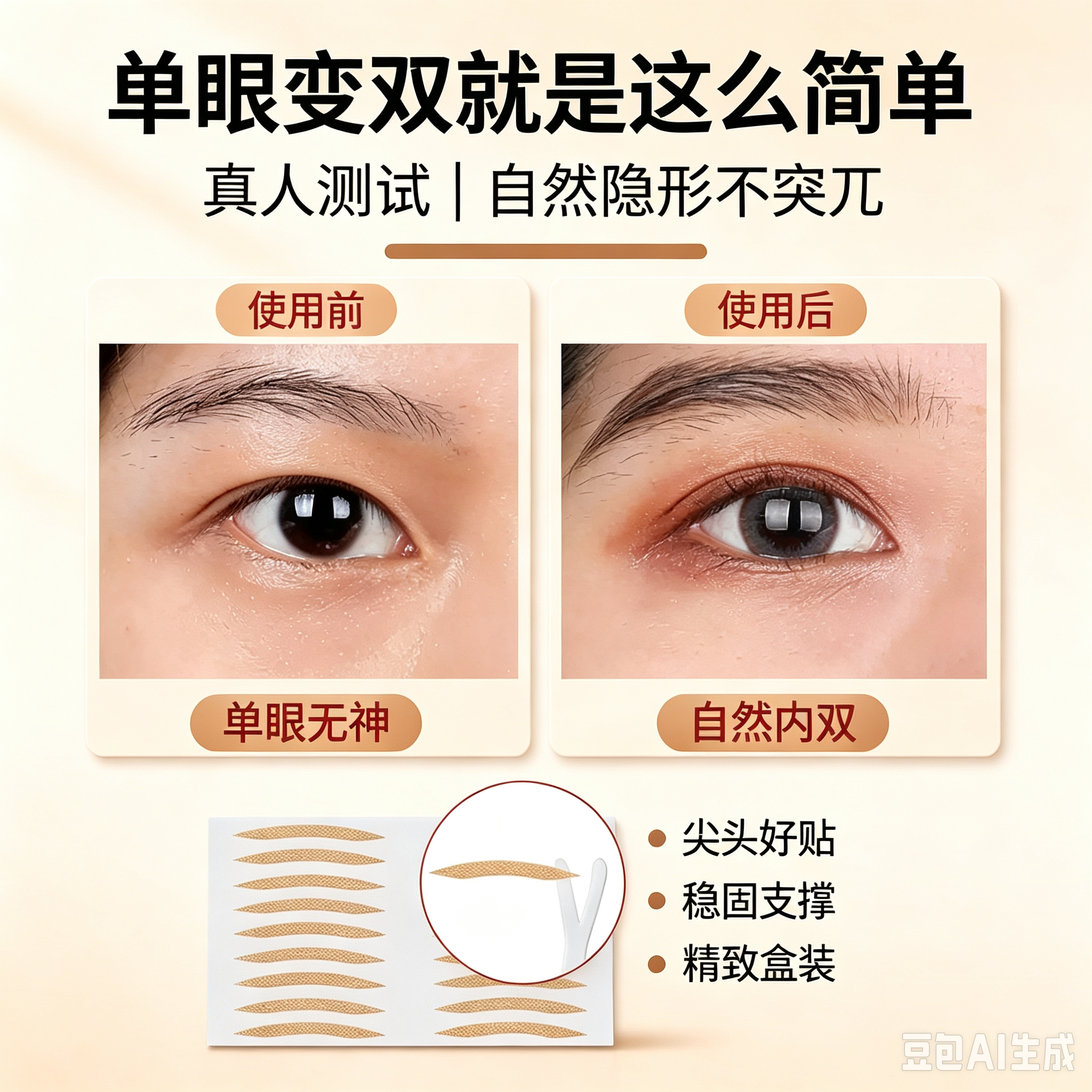 大眼睛女孩隐形哑光双眼皮贴