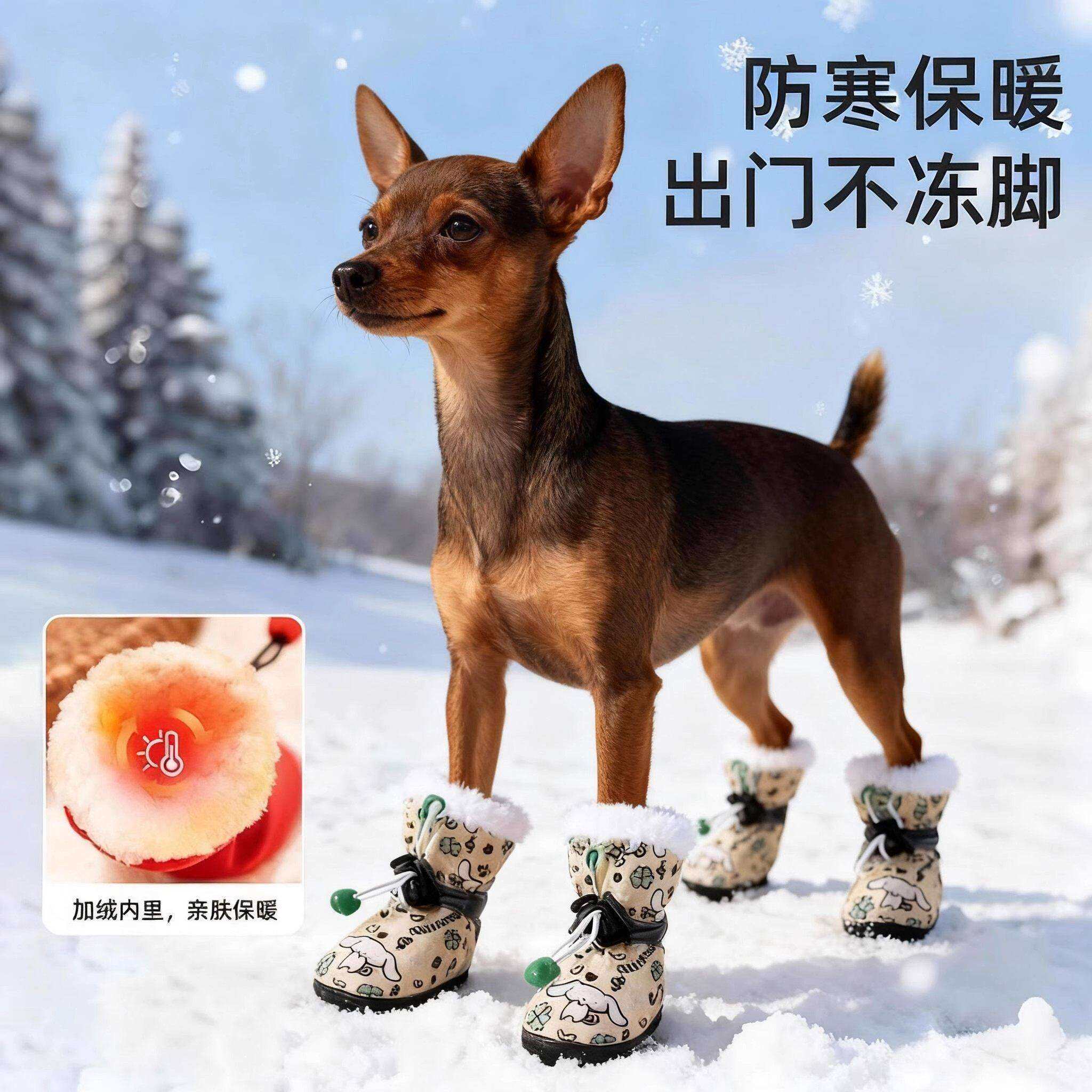 小鹿犬狗狗专用鞋子秋冬季天加绒加厚软底防掉小体小型犬脚套棉鞋