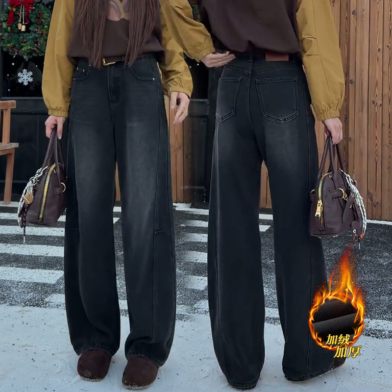 牛仔弯刀裤女冬加绒加厚2025新款