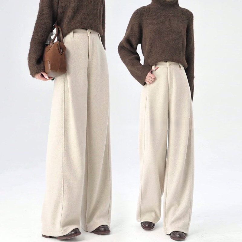 米白色羊毛阔腿裤女秋冬加厚2025新款高腰慵懒风直筒糯米裤子冬季,女装/女士精品,休闲裤,淘宝优惠券,粉丝福利购,淘宝优惠卷