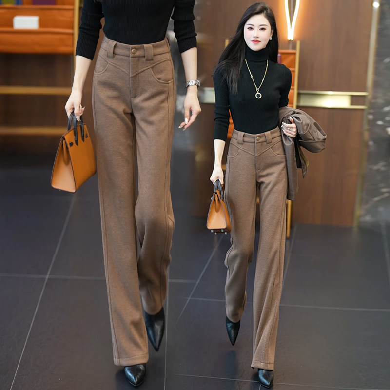 咖色毛呢西装直筒裤女秋冬加厚2025新款宽松垂感小个子阔腿裤子冬,女装/女士精品,休闲裤,淘宝优惠券,粉丝福利购,淘宝优惠卷