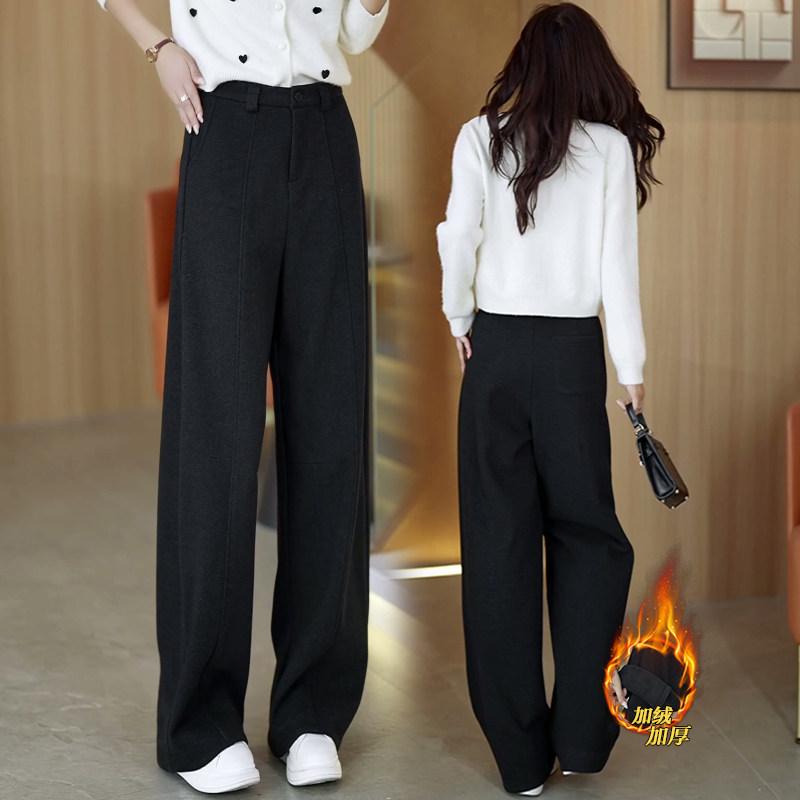 毛呢弯刀裤女秋冬加绒加厚2025新款高腰宽松慵懒风直筒阔腿裤子冬,女装/女士精品,休闲裤,淘宝优惠券,粉丝福利购,淘宝优惠卷