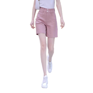 粉色五分裤女夏季薄款2026新款高腰宽松直筒阔腿短裤夏款冰丝女裤