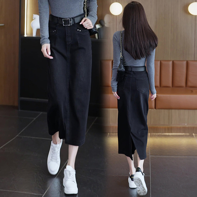 黑色牛仔半身裙女秋季2025新款