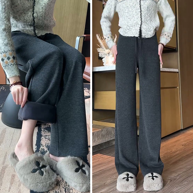 深灰色糯米直筒裤女秋冬加绒加厚