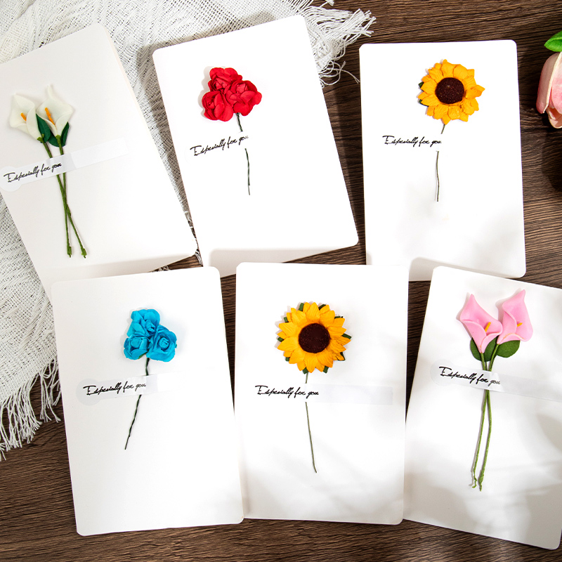 高颜值白色干花贺卡纯色生日卡片