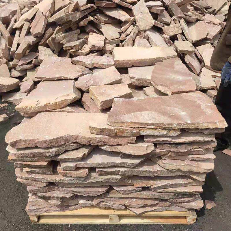 粉砂岩粉毛石贴面 天然碎拼石红 色片石别外墙石板乱墅石文化石