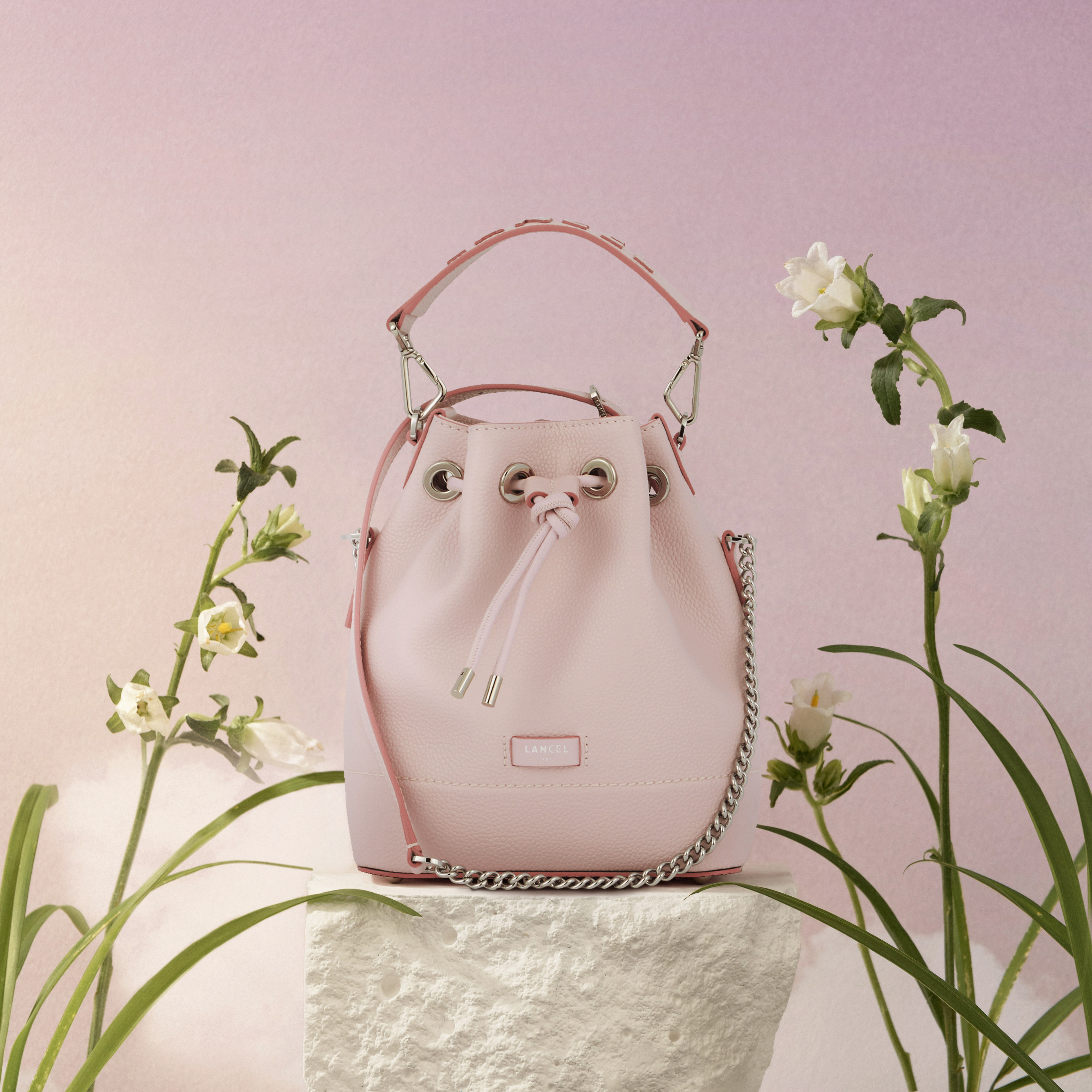 LANCEL/兰姿 Ninon经典水桶包 迷你单肩斜挎烧麦包女真皮牛皮荔枝