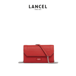 信封红色包女真皮 单肩斜挎包小方包 Lancel 兰姿Ninon迷你链条包