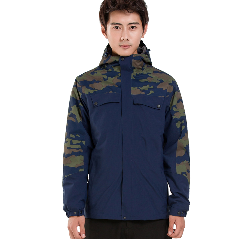 冲锋衣男迷彩防风加绒加厚三合一可拆卸登山服潮牌外套滑雪服