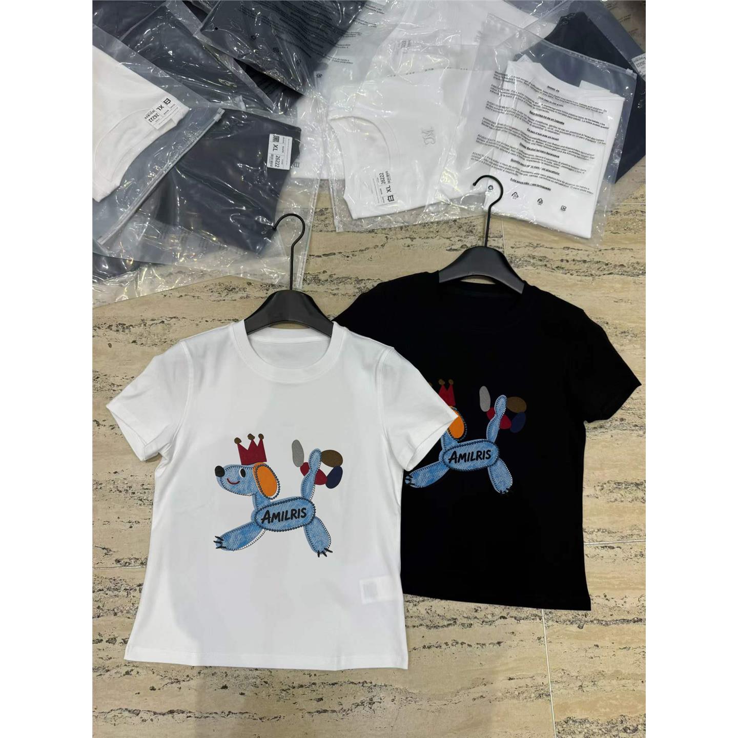 南油小众新品夏季童趣小众腊肠犬印花短袖T恤女正肩修身短袖上衣