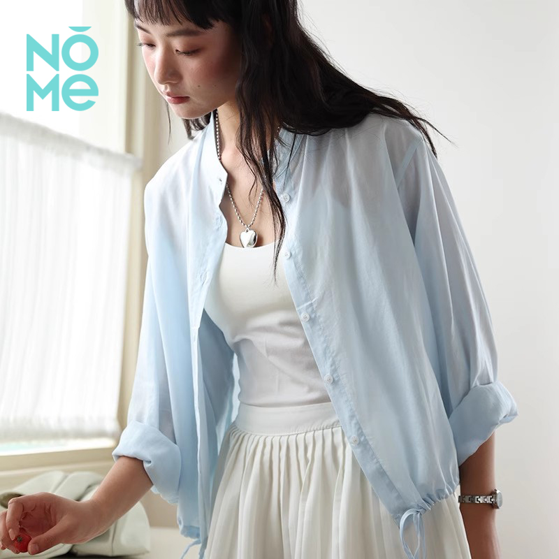 NOME（服饰）2025亚麻女春夏兰精天丝抽绳开衫薄宽松纽扣立领衬衫