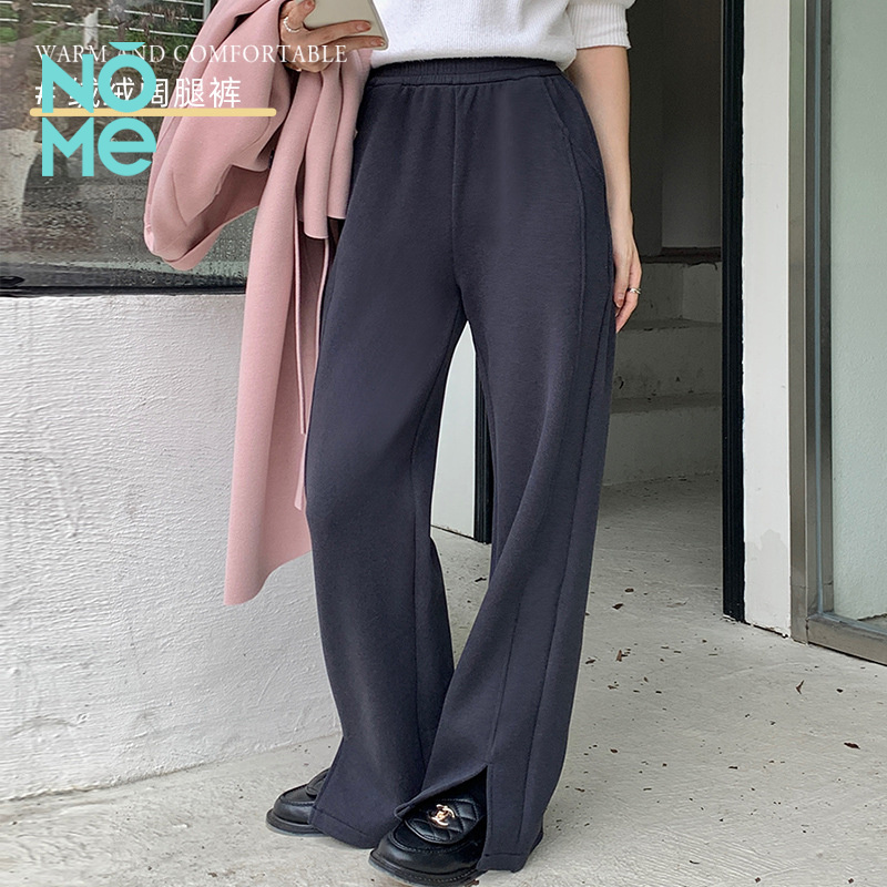 NOME（服饰）秋季新款女高腰直筒休闲裤日系开叉百搭口袋显瘦长裤