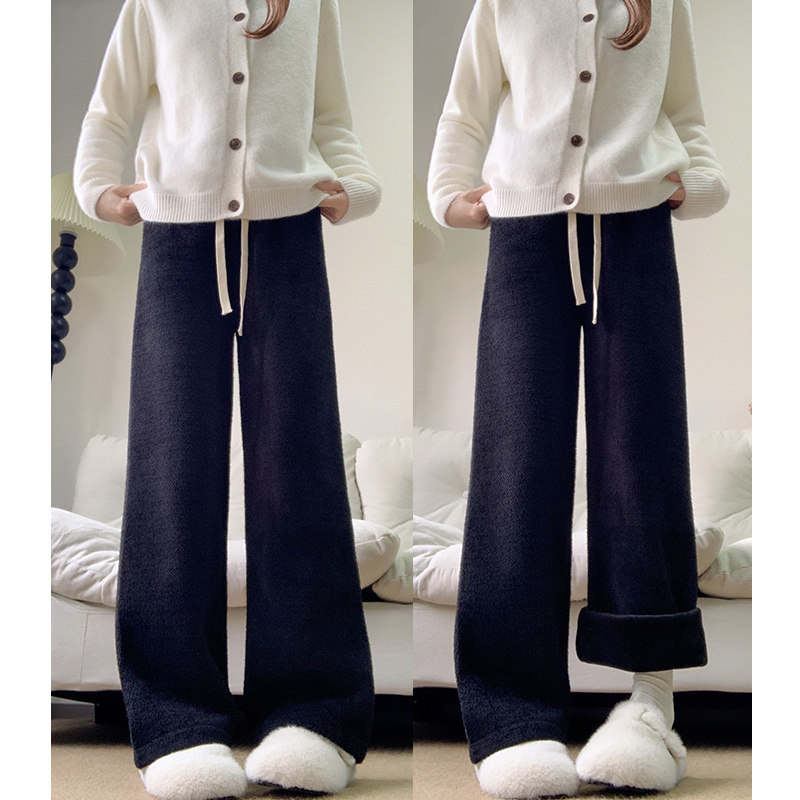 NOME（服饰）雪貂绒阔腿裤女秋冬加绒加厚宽松慵懒高腰直筒休闲裤