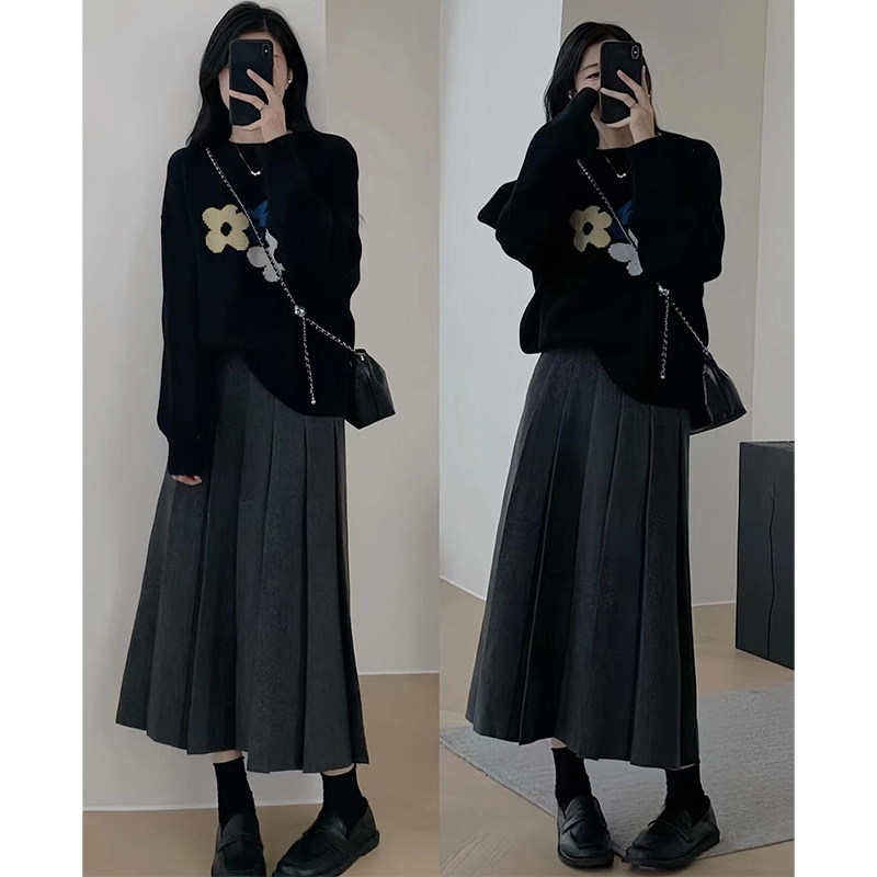 NOME（服饰）灰色百褶裙女中长裙韩版秋冬字裙小个子半身裙伞裙