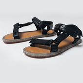 手工缝线麻绳编织魔术贴日系凉鞋 周莹宽版 休闲平底露趾沙滩凉鞋